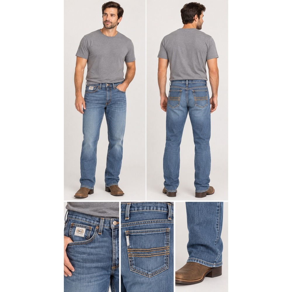 Cinch Mens 33x32 Western Jeans Straight Leg Medium Wash Stretch Denim